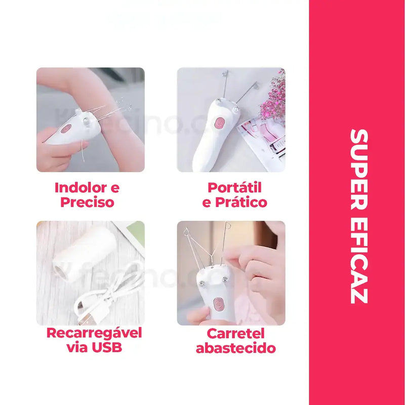 DepiLine® - Depilador Egípcio com Linha 100% Elétrico Recarga USB (Kit Completo)